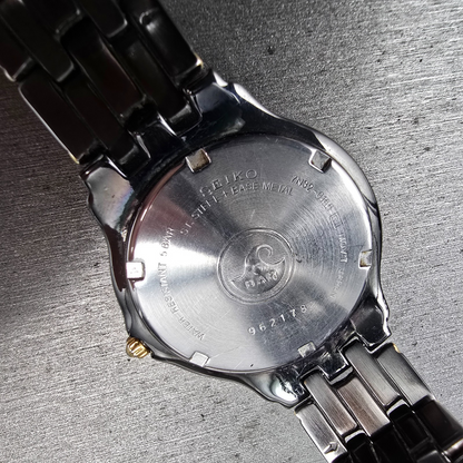 Seiko Watch Men 36mm Black Dial Two Tone Date Round 7N32-0169 New Battery10