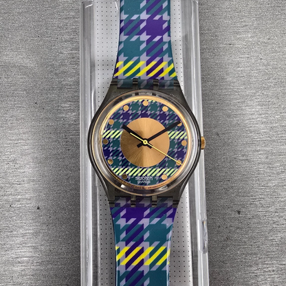 Swatch Tailleur Watch Men 34mm Gold Dial Gray Case Round GM109 New Battery NOS0
