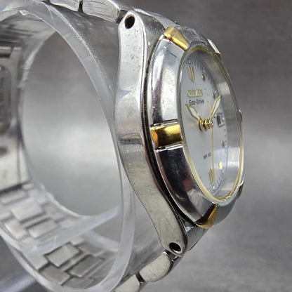Citizen Eco-Drive Watch Women 26mm MOP Dial Two Tone Date E011-S064881 Runs BIKN3