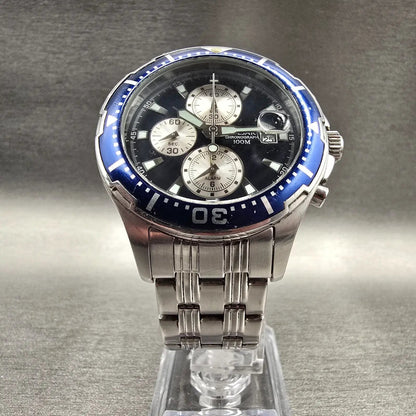 Pulsar Chronograph Dive Watch Men 43mm Blue Dial Two Tone Date YM62-X173 NewBat5