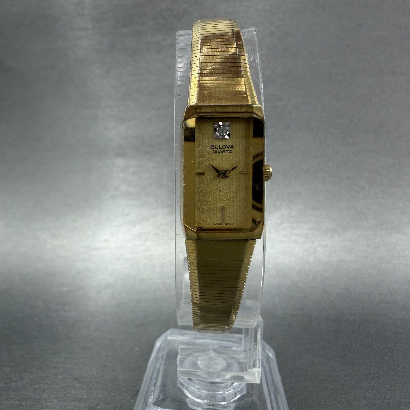 Bulova Tank Watch Women 13mm Champagne Dial Gold Tone Rdctangle 92T75 NewBattery5