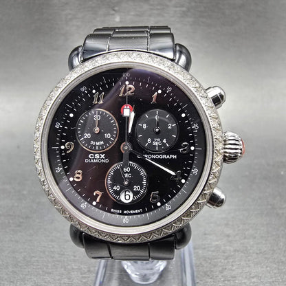 Michele CSX Chronograph Diamond Watch Women 37mm Black Dial Ceramic New Battery0