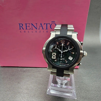 Renato Beauty Chronograph Watch Women 37mm Green Dial Steel Rubber New Battery0