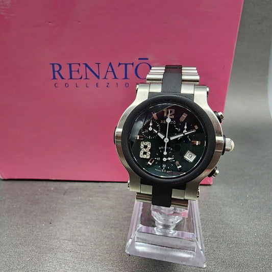 Renato Beauty Chronograph Watch Women 37mm Green Dial Steel Rubber New Battery0