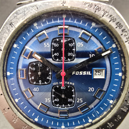Fossil Blue Chronograph Watch Men 41mm Blue Dial Steel Date CH-2421 New Battery1