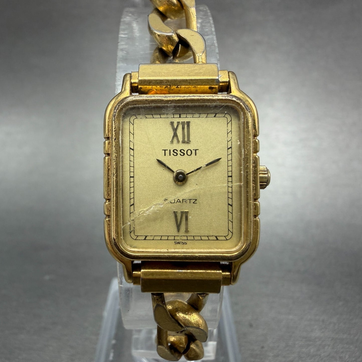Tissot Watch Women 19mm Gold Dial Gold Tone Rectangle New Battery Vintage0