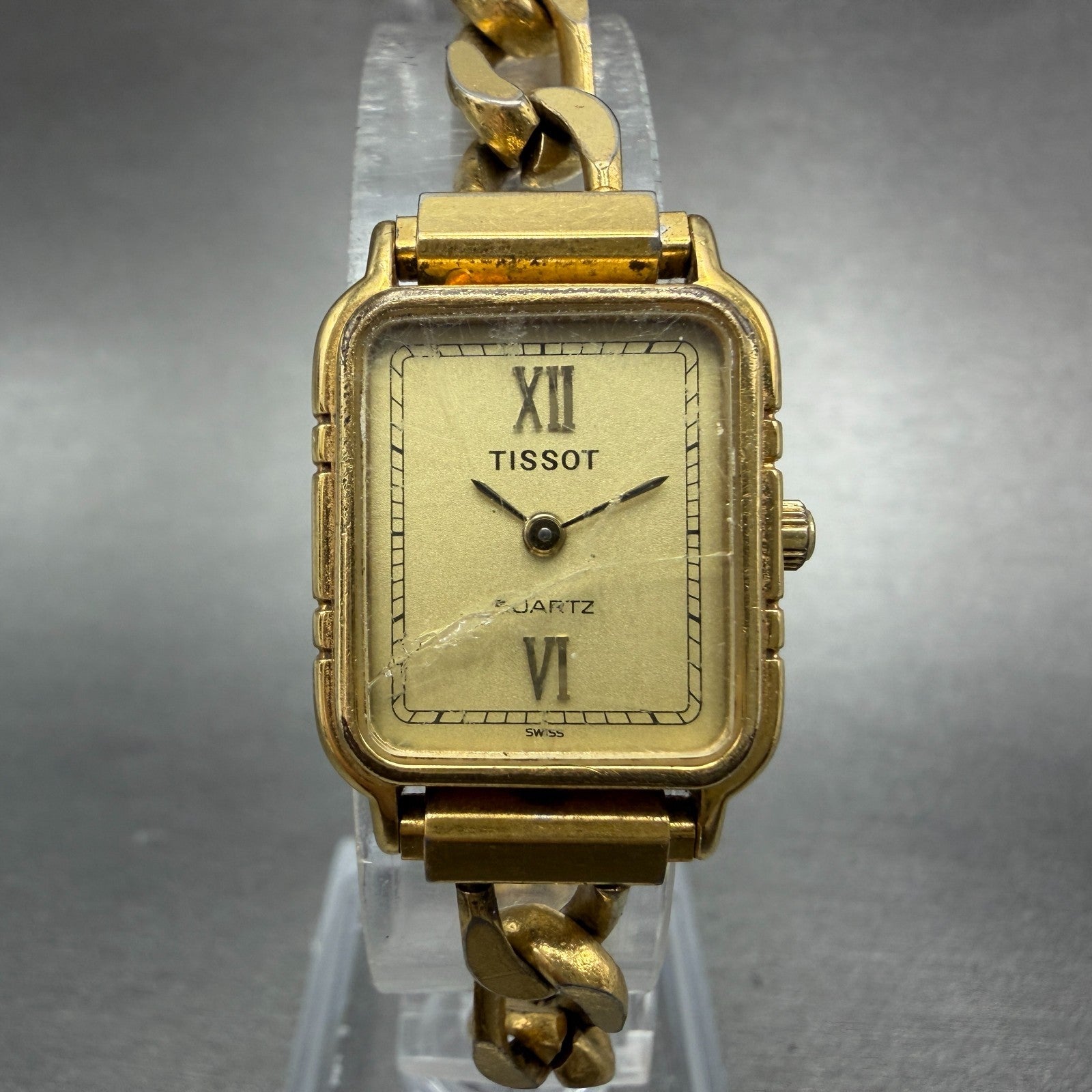 Tissot Watch Women 19mm Gold Dial Gold Tone Rectangle New Battery Vintage0