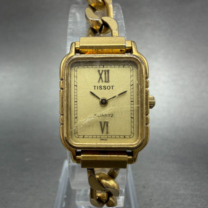 Tissot Watch Women 19mm Gold Dial Gold Tone Rectangle New Battery Vintage0