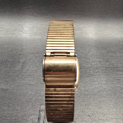 Seiko Watch Men 30mm Gold Dial Gold Tone Rectangle 7810-5089 New Battery Vintage7