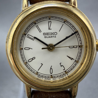 Seiko Watch Women 21mm Cream Dial Gold Tone Round 1N01-0E29 New Battery A1