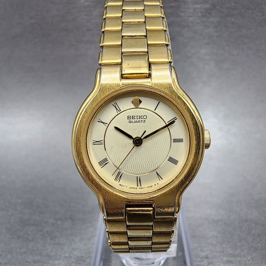 Seiko Watch Women 24mm Cream Dial Gold Tone Round 4N010261 New Battery VTG0