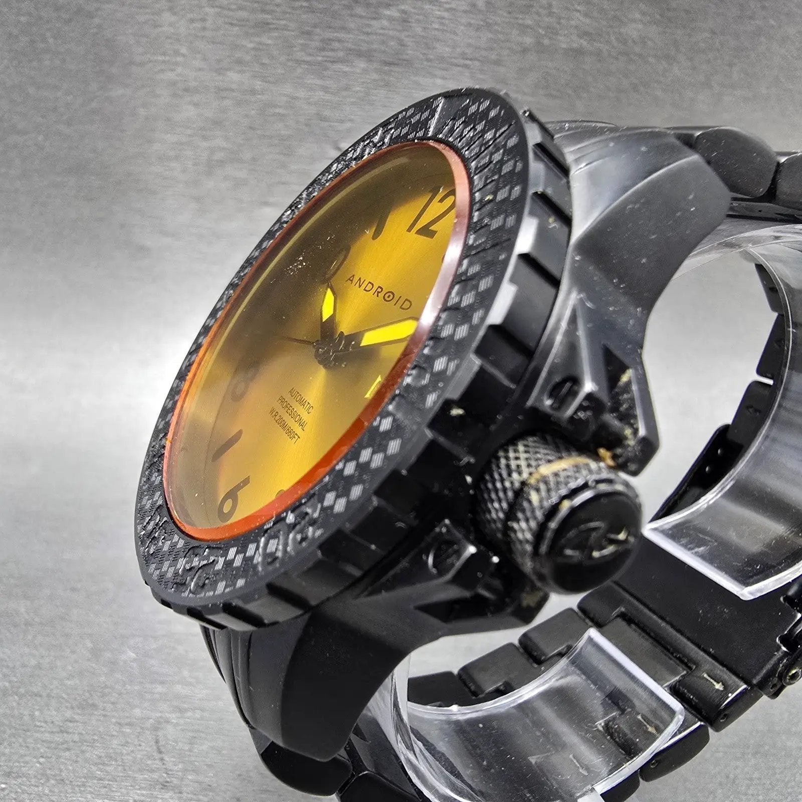 Android Trans 48 Automatic Watch Men 51mm Yellow Dial Black Tone Date Round Runs2