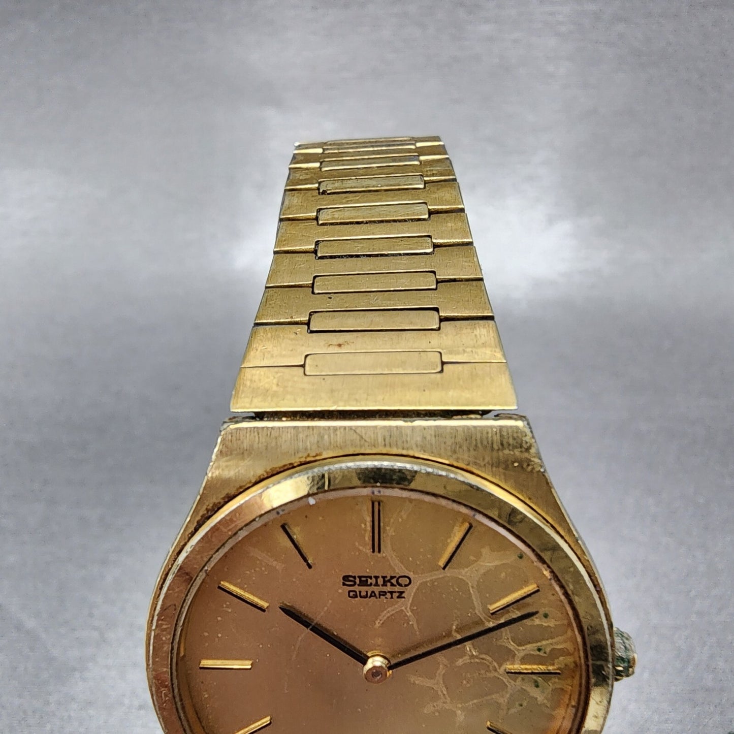 Seiko Watch Men 32mm Gold Dial Gold Tone Round 78006009 New Battery Vintage4