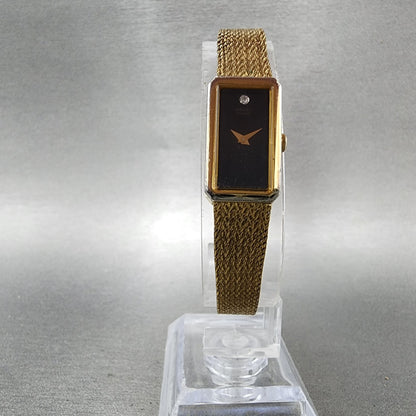 Seiko Tank Watch Women 13mm Black Dial Gold Tone Rectangle 2e206239 New Battery5