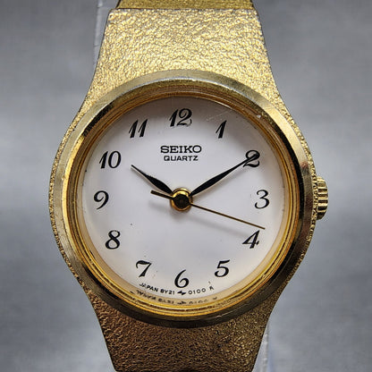Seiko Watch Women 20mm White Dial Gold Tone Round 8Y21-0020 New Battery