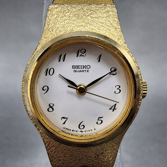 Seiko Watch Women 20mm White Dial Gold Tone Round 8Y21-0020 New Battery