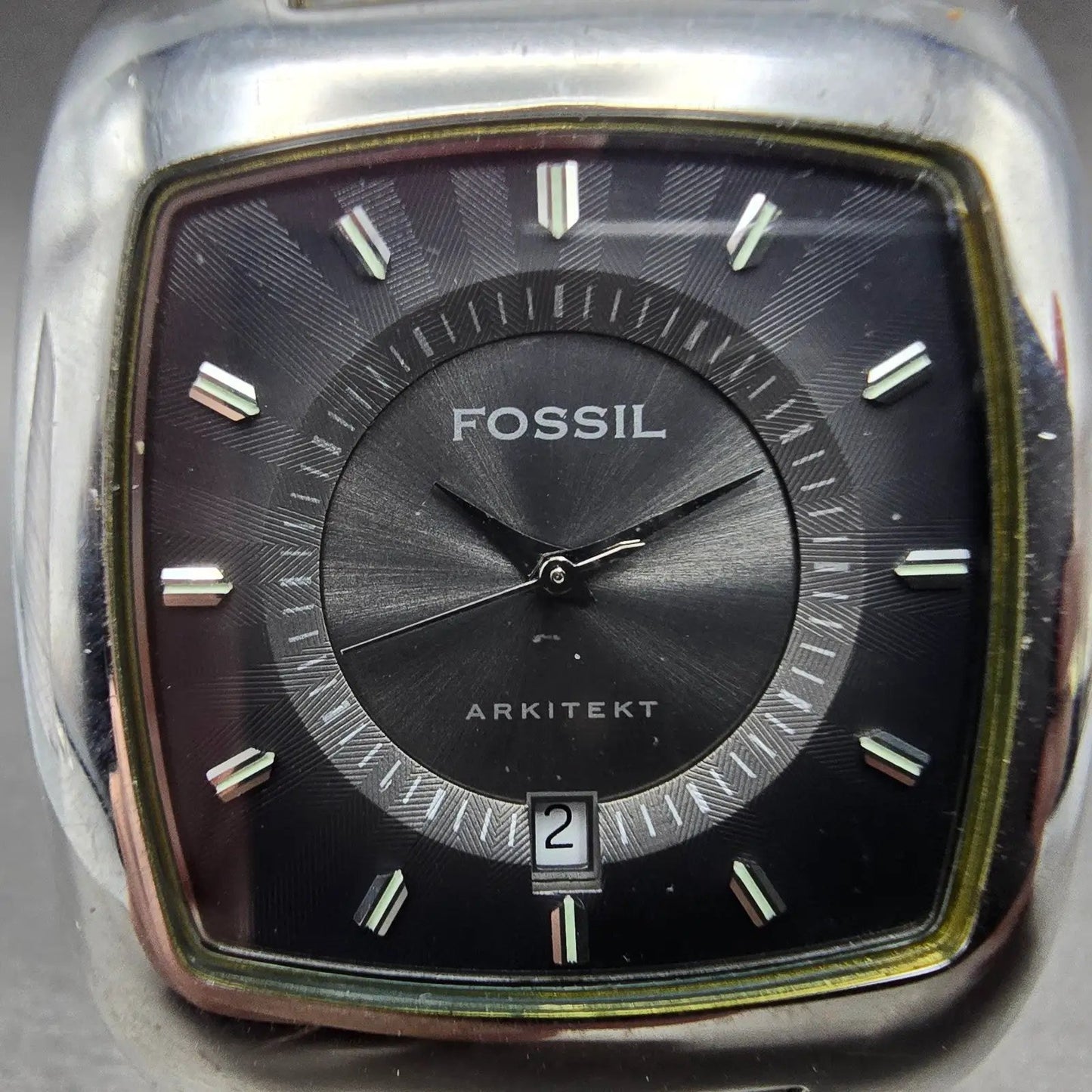 Fossil Arkitekt Watch Men 36mm Black Dial Silver Tone Date FS-3033 New Battery1
