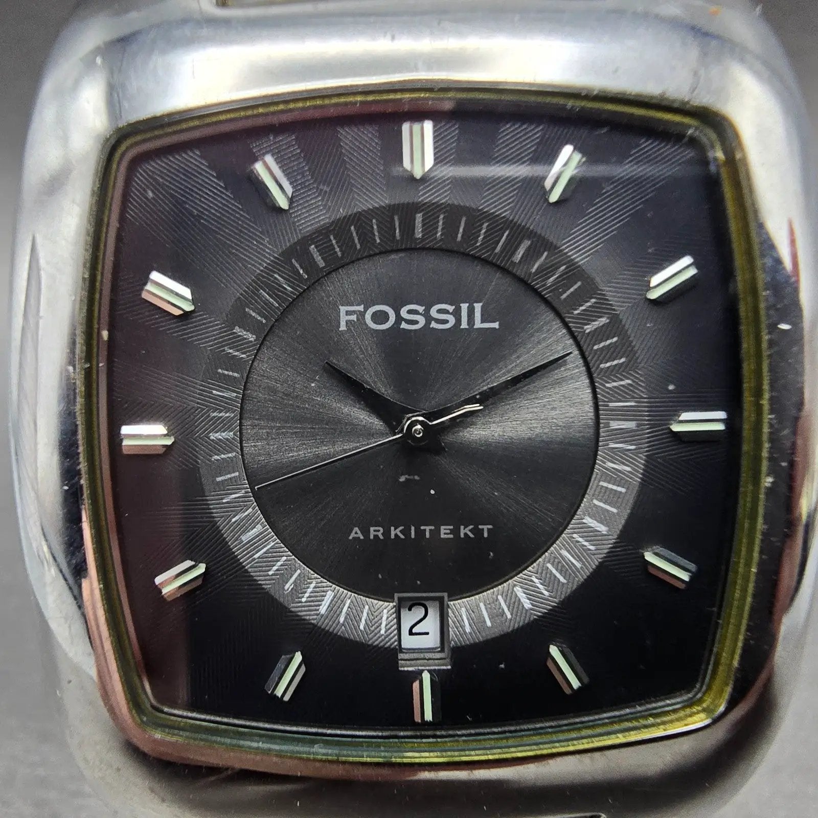 Fossil Arkitekt Watch Men 36mm Black Dial Silver Tone Date FS-3033 New Battery1
