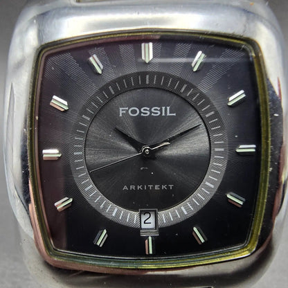 Fossil Arkitekt Watch Men 36mm Black Dial Silver Tone Date FS-3033 New Battery1