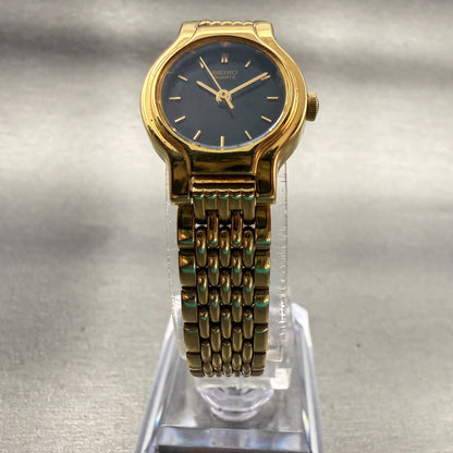 Seiko Watch Women 17mm Black Dial Gold Tone Round V401-0289 New Battery Vintage5