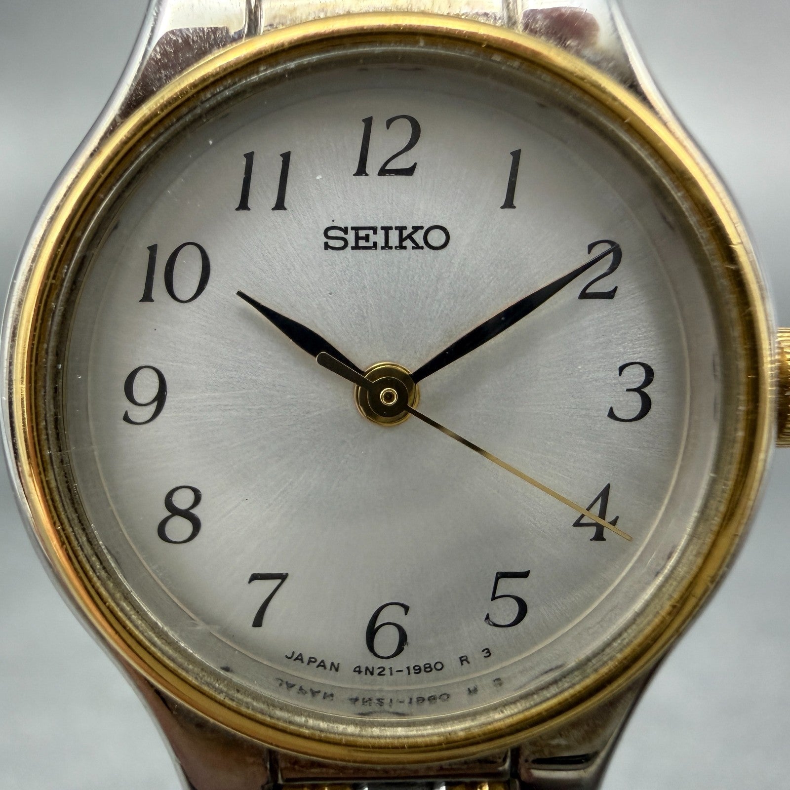 Seiko Watch Women 22mm Silver Dial Two Tone Round 4N21-0960 New Battery Vintage1