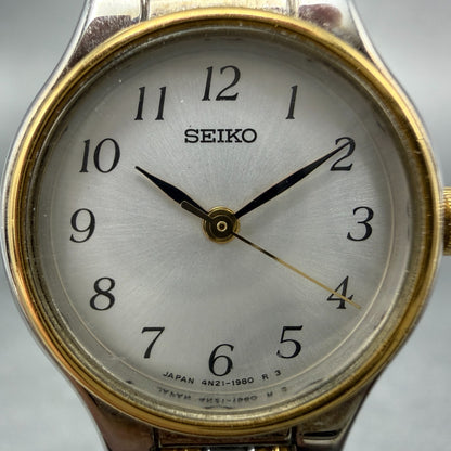 Seiko Watch Women 22mm Silver Dial Two Tone Round 4N21-0960 New Battery Vintage1