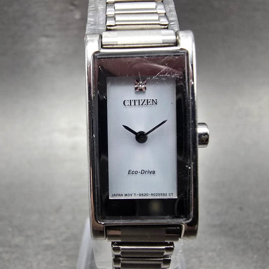 Citizen Eco-Drive Tank Watch Women 14mm Silver Dial Silver Tone G620-R010638 Run0