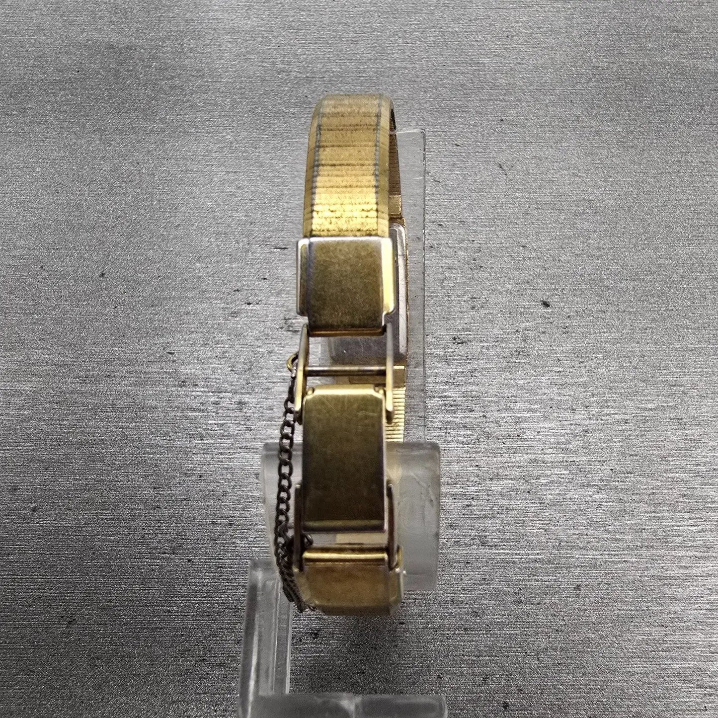 Seiko Watch Women 12mm Gold Dial Gold Tone Rectangle 1320-5049 New Battery VTG7