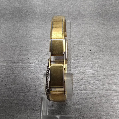 Seiko Watch Women 12mm Gold Dial Gold Tone Rectangle 1320-5049 New Battery VTG7