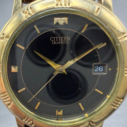 Citizen Watch Men 33mm Black Dial Gold Tone Date Round 5510-K06860 New Batt1