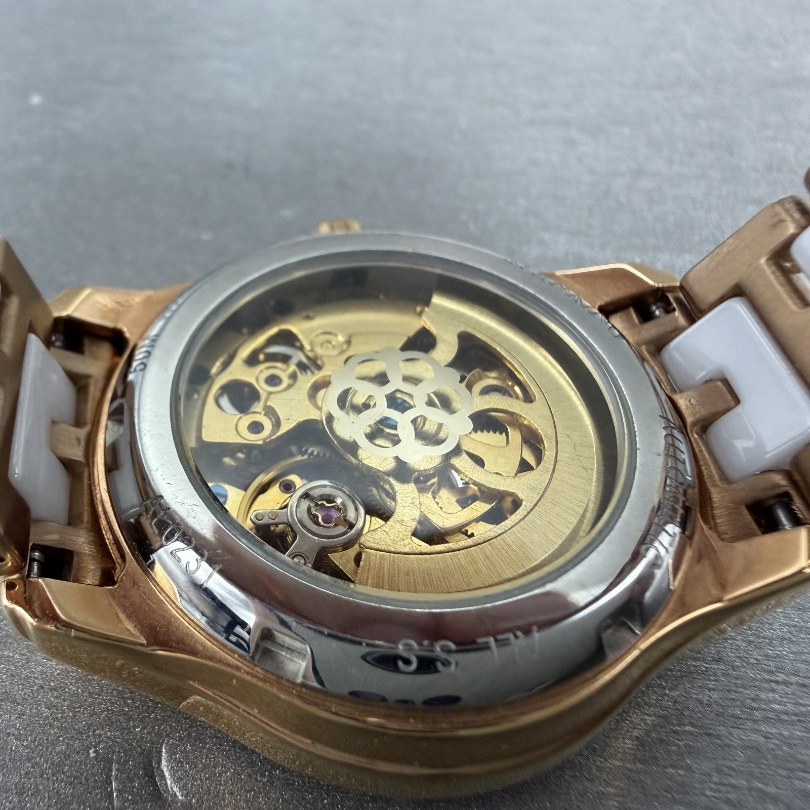 Starking Automatic Watch Women 35mm MOP Dial Rose Gold Tone Skeleton Runs9