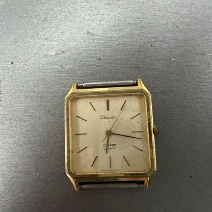 Orient Chandor Tank Watch Men 28mm Champagne Dial Gold Tone 0985407-40 PARTS0