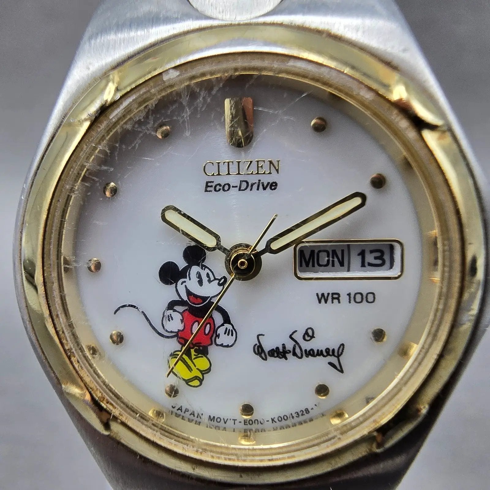 Citizen Eco-Drive Mickey Watch Women 25mm White Dial Two Tone Daydate Runs1