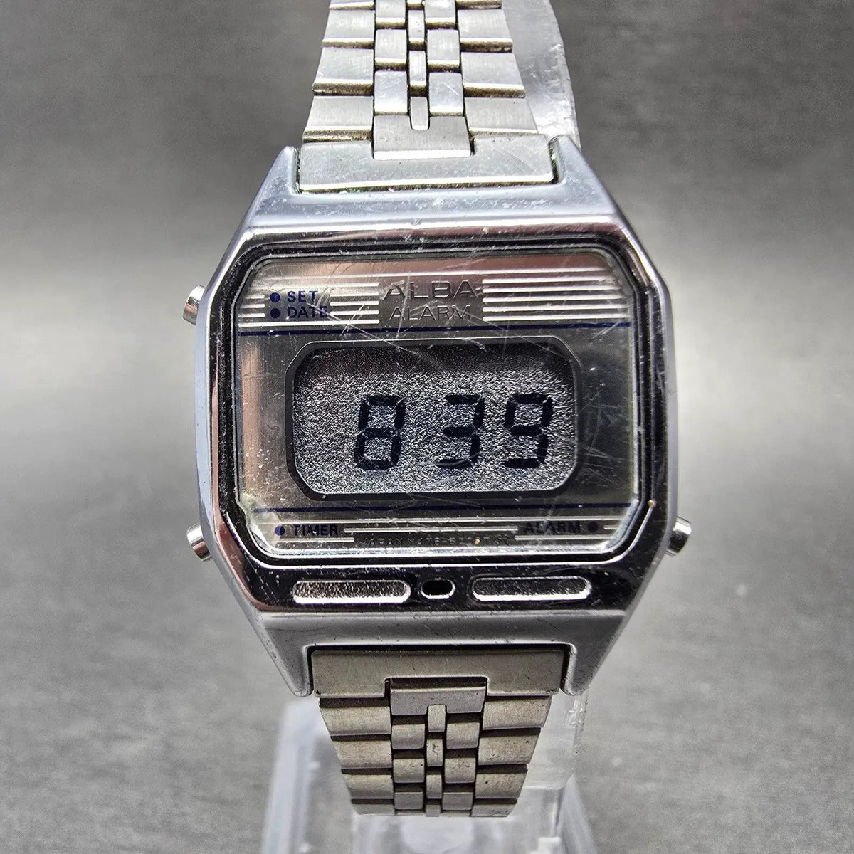 Seiko ALBA Digital Watch Women 24mm Digital Silver Timer Alarm Octagon New Batt0