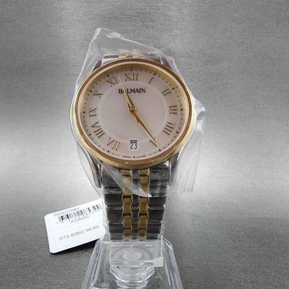 Balmain Beleganza Watch Women 32mm MOP Dial Two Tone Date Round Bracelet Works6