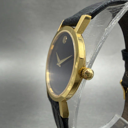 Movado Museum Watch Women 25mm Black Dial Gold Tone Round 87.A1.832.1 New Batt2