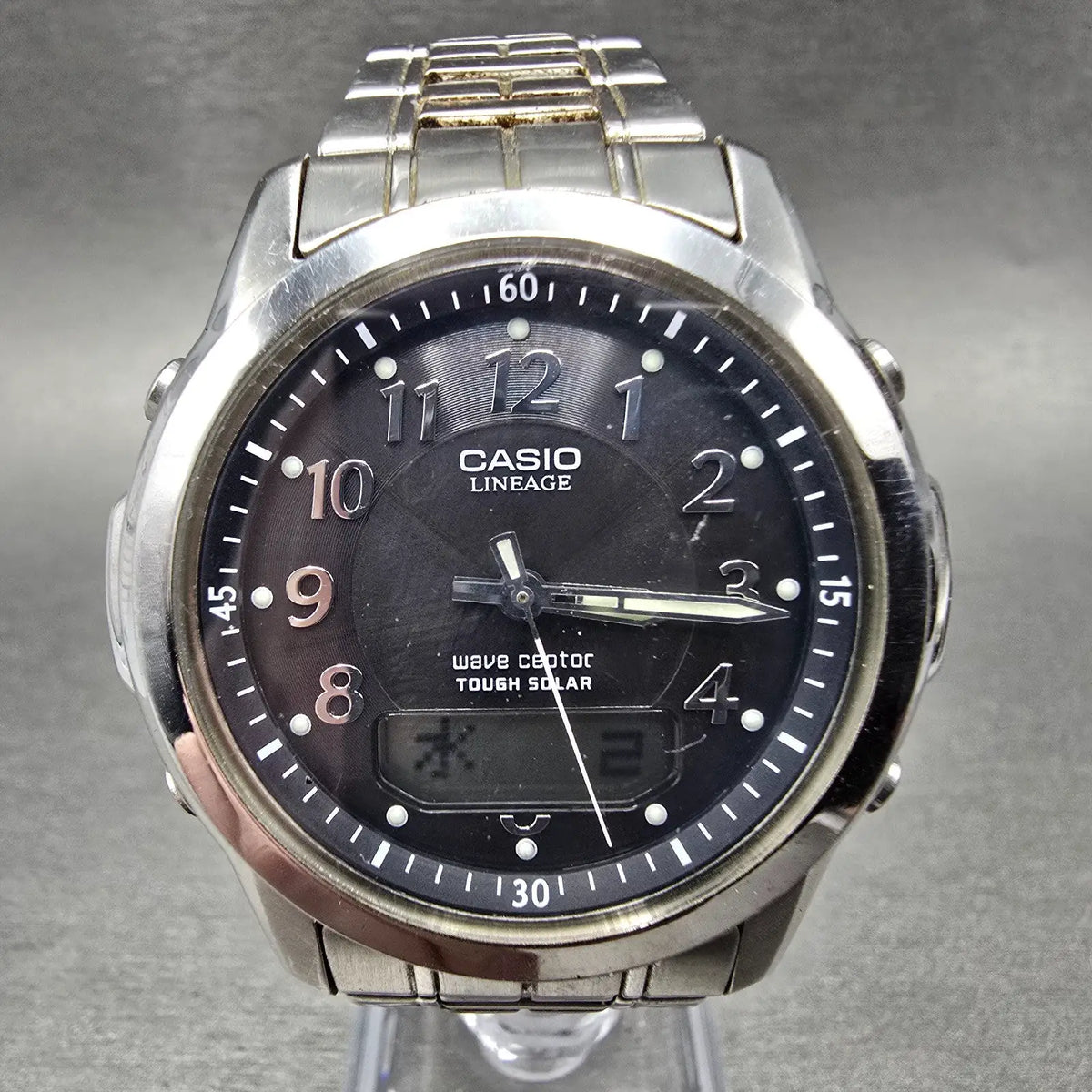 Casio Lineage LCW-100 Watch Men 41mm Black Dial Steel READ!!! Alarm Chrono Solar0