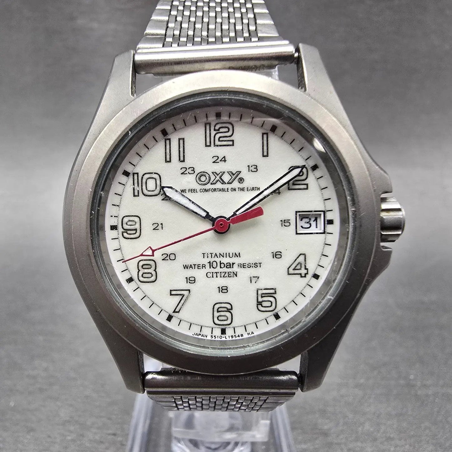 Citizen OXY Watch Men 35mm White Dial Titanium Date 5510-L11302 New Battery0
