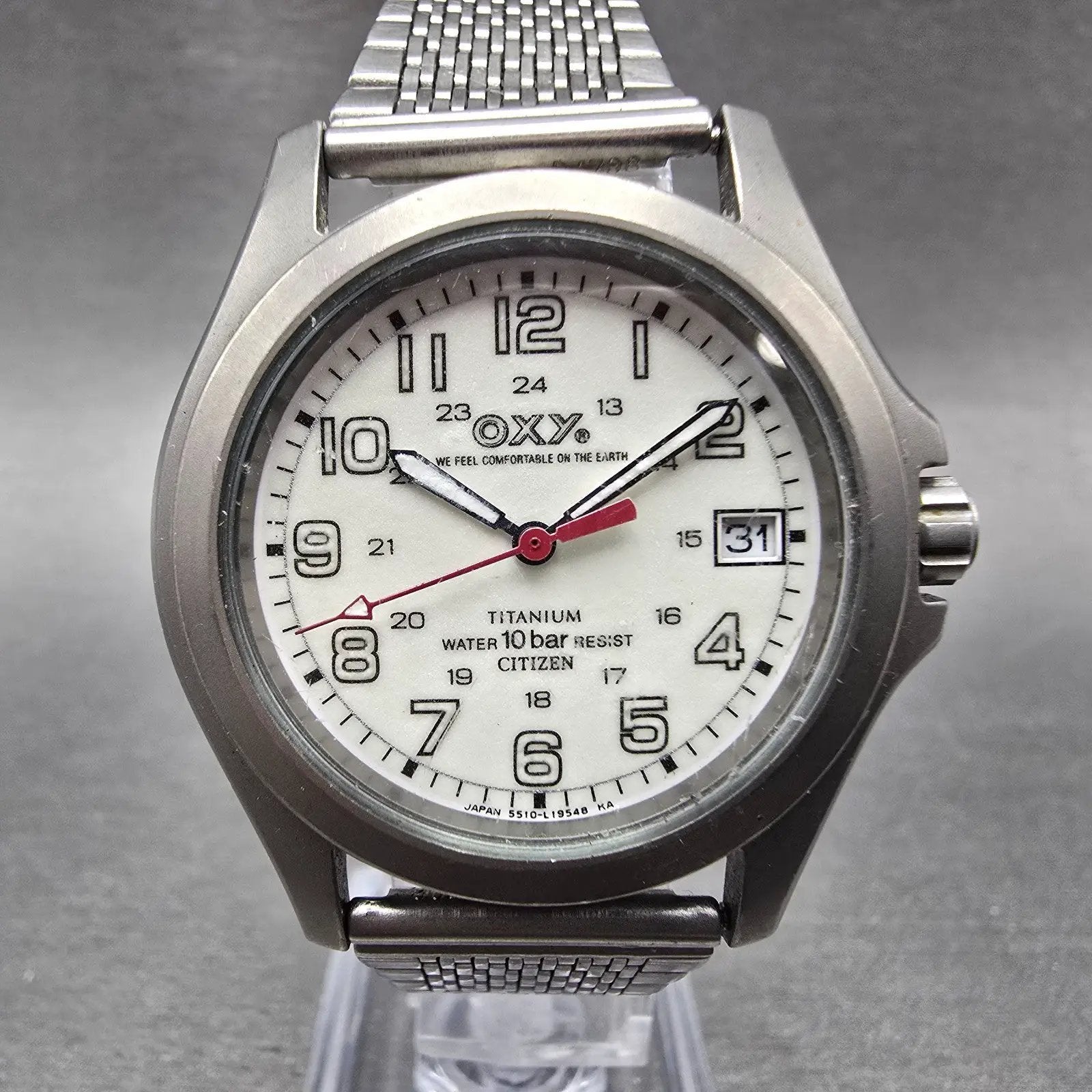 Citizen OXY Watch Men 35mm White Dial Titanium Date 5510-L11302 New Battery0