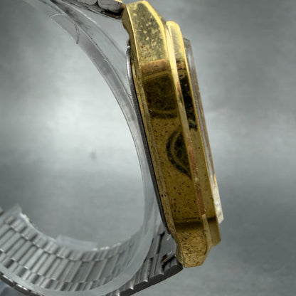 Casio MQ-518 Watch Men 30mm Champagne Dial Gold Tone Rectangle Daydate New BattF3