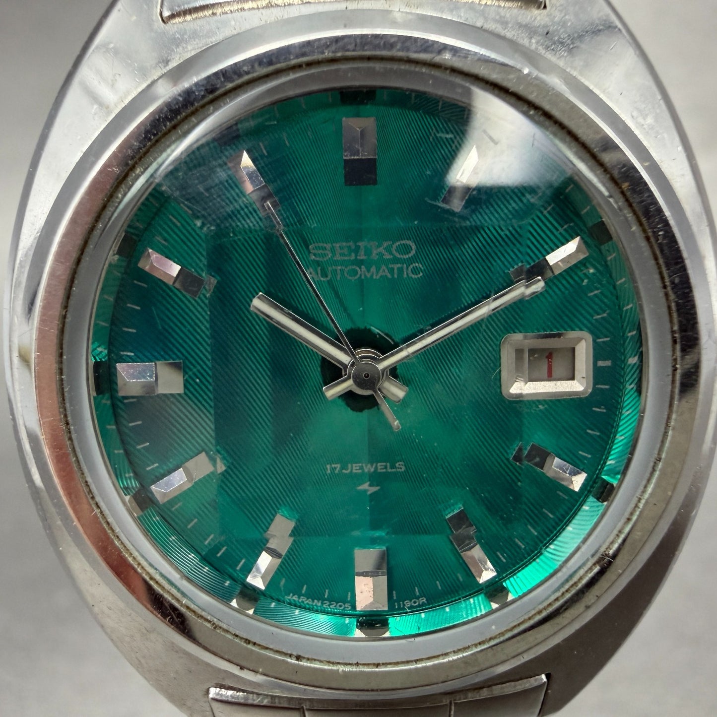 Seiko Automatic Watch Women 28mm Green Dial Silver Tone Date 2205-0610 Runs1