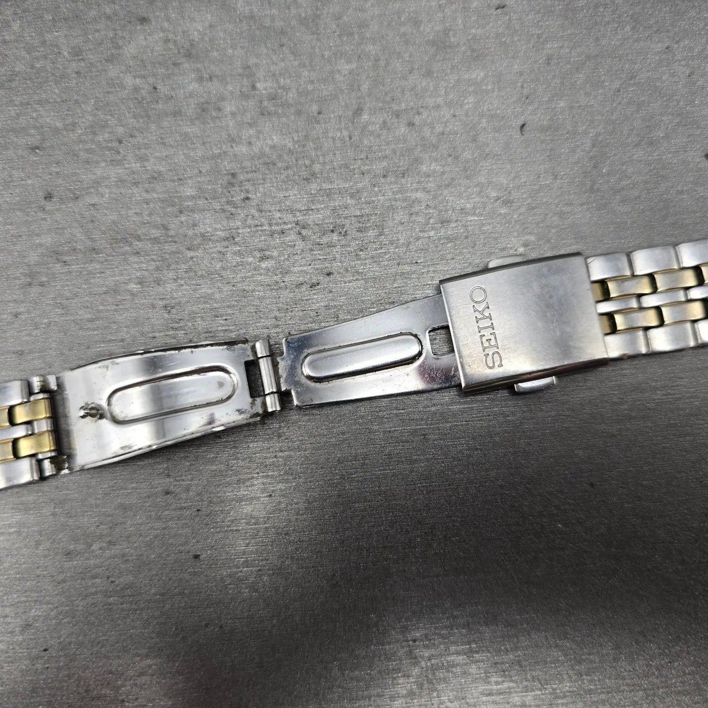Seiko Bracelet 18mm Stainless Steel Two Tone Tri Folding Clasp VTG Japan 4A4K2C116