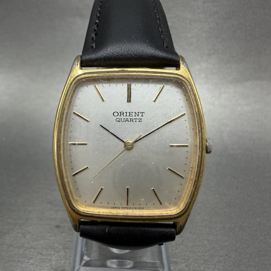 Orient Watch Men 30mm Silver Dial Gold Tone Rectangle LM97541720 New Battery0