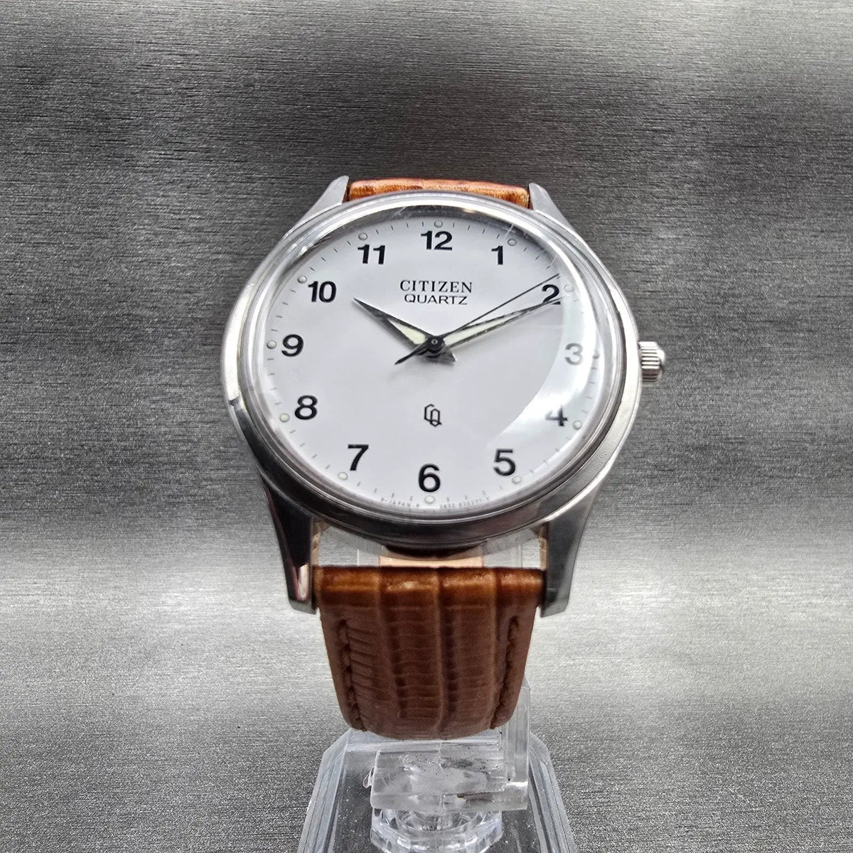 Citizen CQ Watch Men 36mm White Dial Silver Tone Round Leather 2832 New Battery5