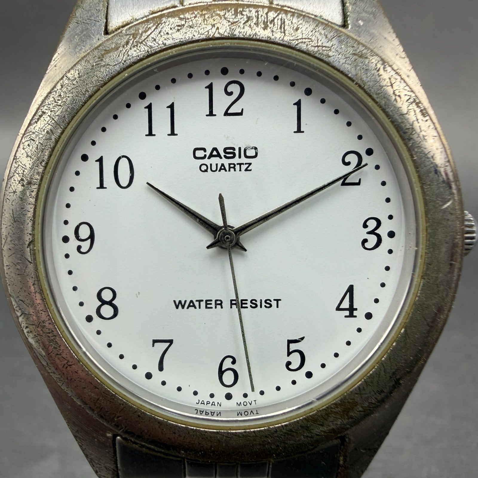 Casio Watch Men 36mm White Dial Silver Tone Round MTP-1129 New Battery Bracelet1