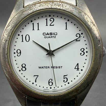 Casio Watch Men 36mm White Dial Silver Tone Round MTP-1129 New Battery Bracelet1