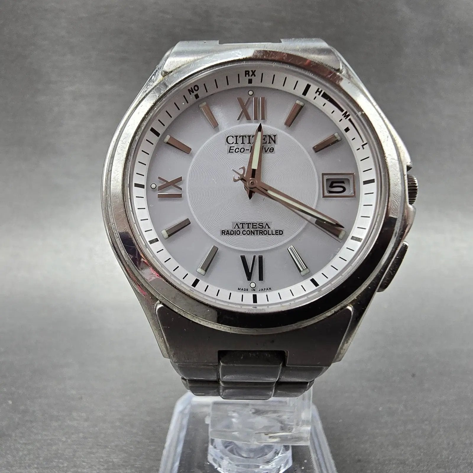 Citizen Eco-Drive Attesa Watch Men 38mm White Dial Titanium Atomic Date PARTS! P6