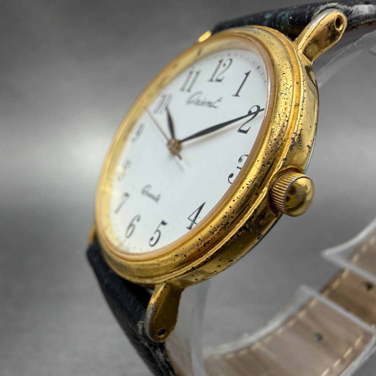 Orient Watch Men 31mm White Dial Gold Tone Round US02-A0 New Battery VTG2