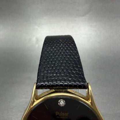 Seiko Pulsar Watch Men 31mm Black Dial Gold Tone Round Y100-7079 New Battery4