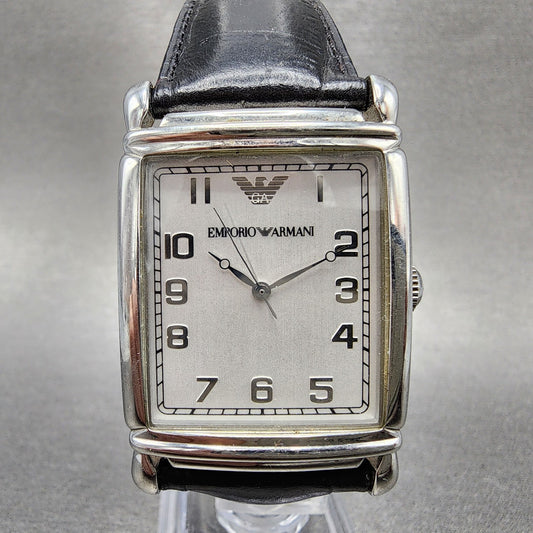 Emporio Armani Tank Watch Men 29mm Silver Dial Steel Rectangle AR-0231 New Batt